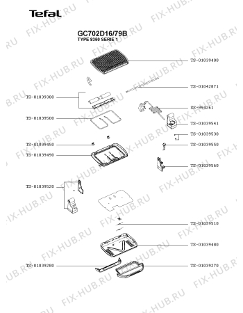 Взрыв-схема гриля Tefal GC702D16/79B - Схема узла LP005934.9P2