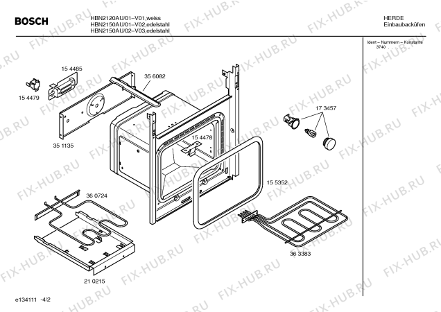 Схема №1 HBN2150AU с изображением Нагревательный элемент гриля для плиты (духовки) Bosch 00363383