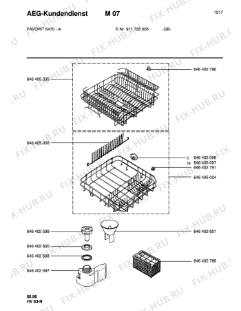 Взрыв-схема посудомоечной машины Aeg FAV6470W GB - Схема узла Baskets, tubes 061