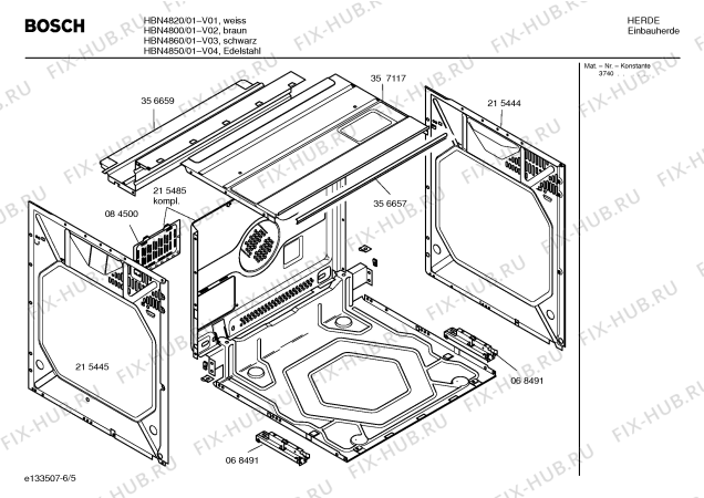 Взрыв-схема плиты (духовки) Bosch HBN4800 - Схема узла 05