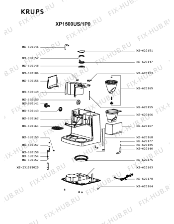 Схема №1 XP1500US/1P0 с изображением Холдер фильтра  для кофеварки (кофемашины) Krups MS-620148