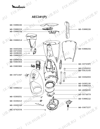 Взрыв-схема кофеварки (кофемашины) Moulinex AEC341(P) - Схема узла IP001611.0P2