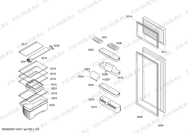 Взрыв-схема холодильника Bosch KID28A20 - Схема узла 02