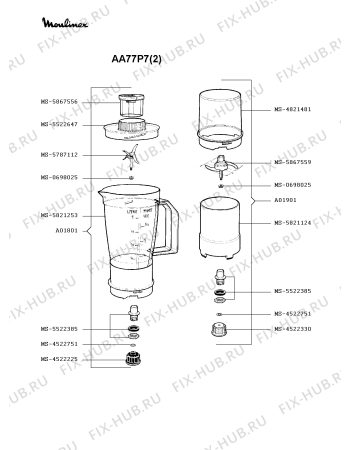 Взрыв-схема кухонного комбайна Moulinex AA77P7(2) - Схема узла MP000279.4P4