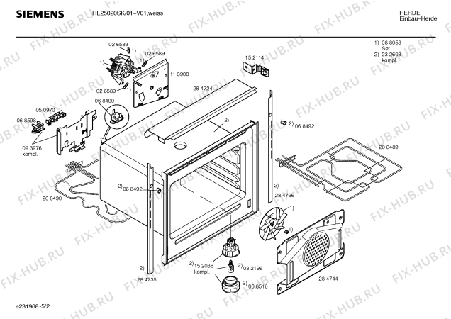 Взрыв-схема плиты (духовки) Siemens HE25020SK - Схема узла 02