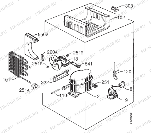 Взрыв-схема холодильника Zanussi ZU7150-1 - Схема узла Cooling system 017