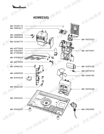 Взрыв-схема микроволновой печи Moulinex ADM823(0) - Схема узла 8P002060.0P3