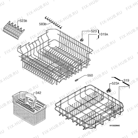 Взрыв-схема посудомоечной машины Aeg Electrolux F50010VI - Схема узла Basket 160