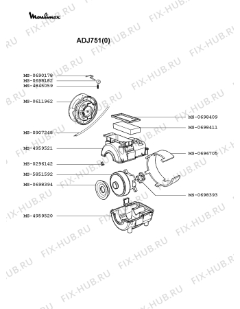 Взрыв-схема пылесоса Moulinex ADJ751(0) - Схема узла FP002276.7P2