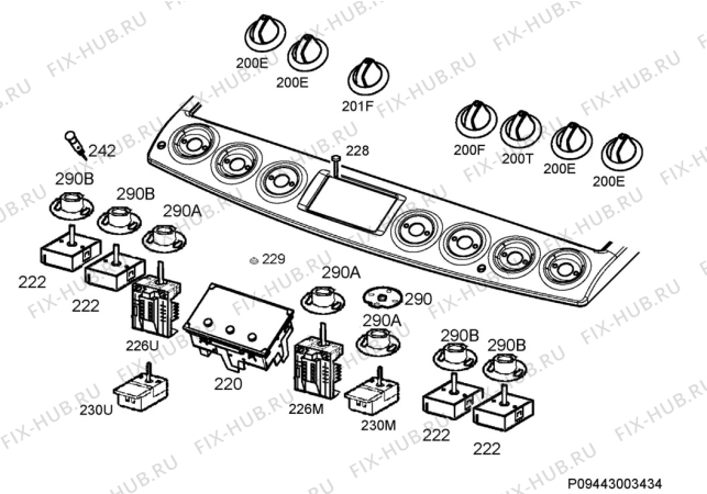 Взрыв-схема плиты (духовки) Zanussi ZCV66AEXC - Схема узла Command panel 037