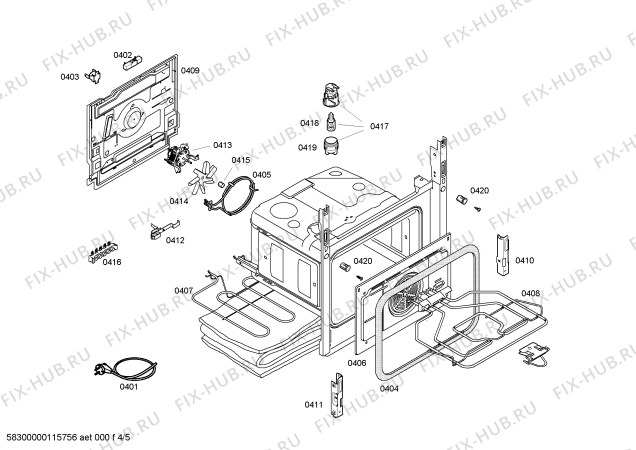 Взрыв-схема плиты (духовки) Bosch HSV745050H - Схема узла 04