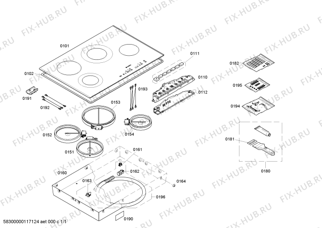 Схема №1 NET9652UC с изображением Крышка для плиты (духовки) Bosch 00660431