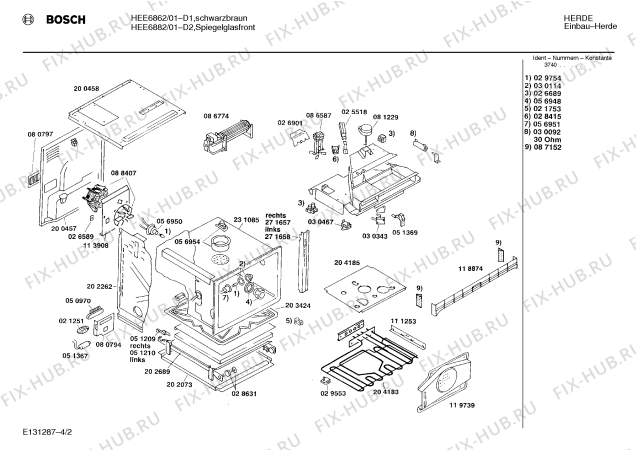 Взрыв-схема плиты (духовки) Bosch HEE6882 - Схема узла 02