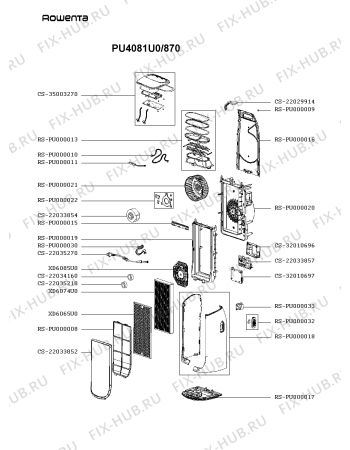 Схема №1 PU4081U0/870 с изображением Запчасть для электроочистителя воздуха Rowenta CS-22034160