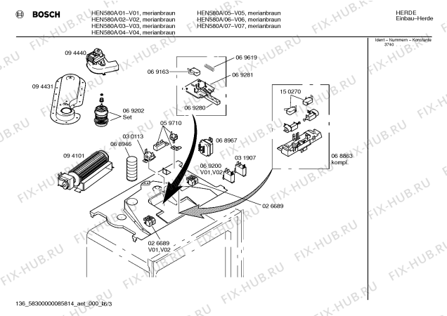 Схема №3 HEN580A с изображением Панель для плиты (духовки) Bosch 00285519