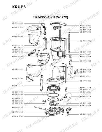 Взрыв-схема кофеварки (кофемашины) Krups F1764G56(A) - Схема узла VP002393.5P2