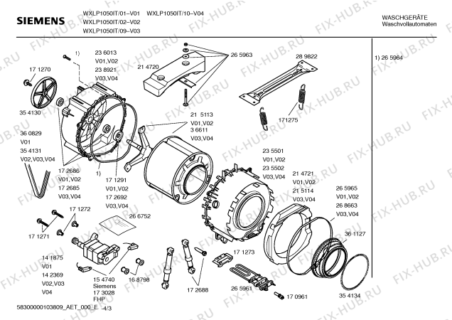 Схема №1 WXLP1050IT SIWAMAT  XLP1050 с изображением Таблица программ для стиралки Siemens 00591620