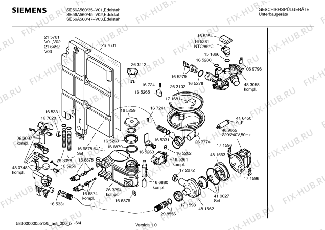 Взрыв-схема посудомоечной машины Siemens SE56A560 - Схема узла 04