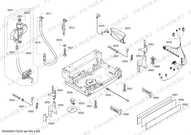 Взрыв-схема посудомоечной машины Bosch SMU85M75DE, Exclusiv Made in Germany, Active Water Eco - Схема узла 05