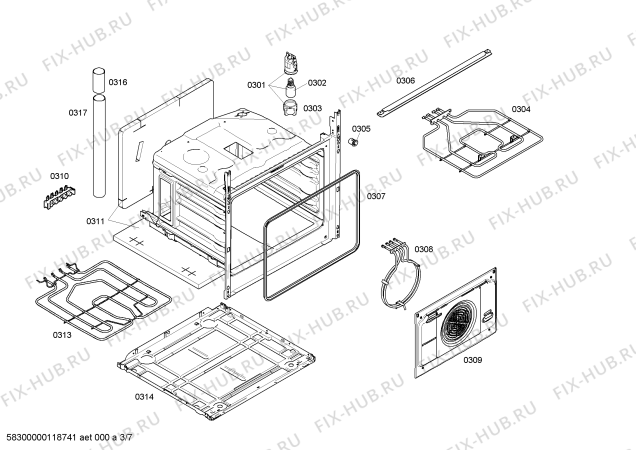 Взрыв-схема плиты (духовки) Bosch HLN122050E - Схема узла 03