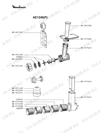 Взрыв-схема мясорубки Moulinex AE1249(P) - Схема узла Q0000316.1Q2