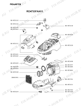 Взрыв-схема пылесоса Rowenta RO4733FA/411 - Схема узла QP004689.8P2