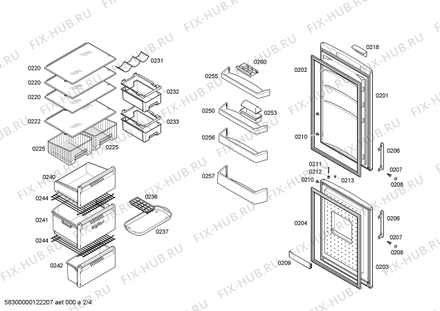 Схема №1 3KFP7660 с изображением Дверь для холодильной камеры Bosch 00244374