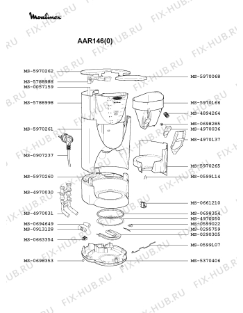 Взрыв-схема кофеварки (кофемашины) Moulinex AAR146(0) - Схема узла 9P001854.9P2