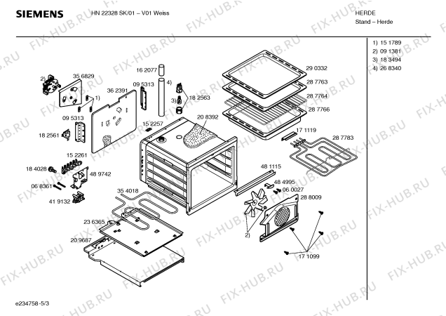 Взрыв-схема плиты (духовки) Siemens HN22328SK - Схема узла 03