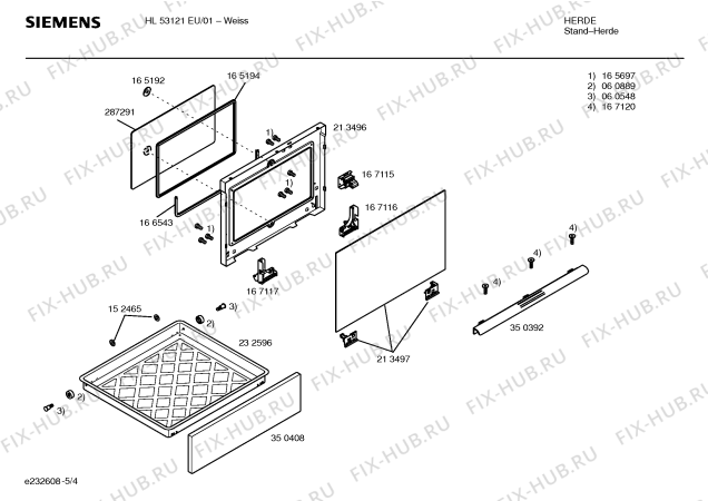 Взрыв-схема плиты (духовки) Siemens HL53121EU - Схема узла 04