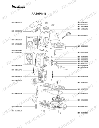 Взрыв-схема кухонного комбайна Moulinex AAT9P1(1) - Схема узла 8P000350.0P3