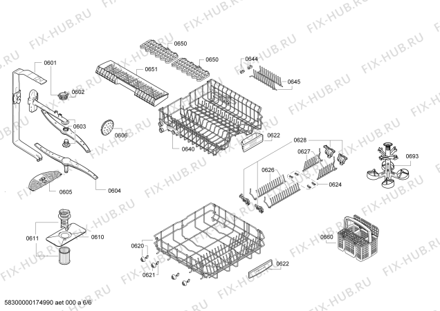 Взрыв-схема посудомоечной машины Bosch SMU63M85EU, SuperSilence - Схема узла 06