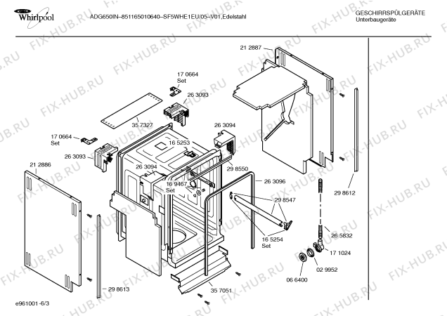 Взрыв-схема посудомоечной машины Whirlpool SF5WHE1EU ADG650IN-851165010640- - Схема узла 03