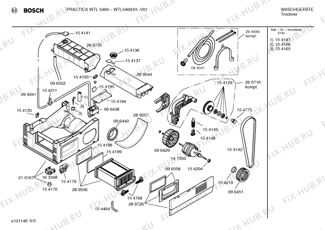Схема №1 WTL5460 PRACTICA WTL5460 с изображением Ручка для сушилки Bosch 00260777