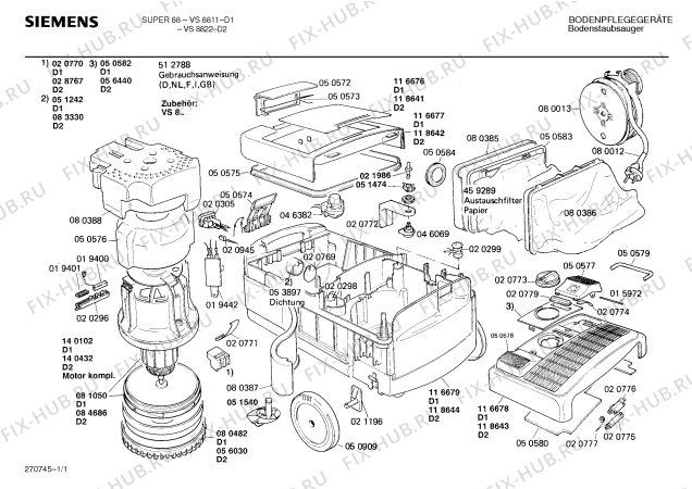 Схема №1 VS8800 с изображением Панель для пылесоса Siemens 00050582