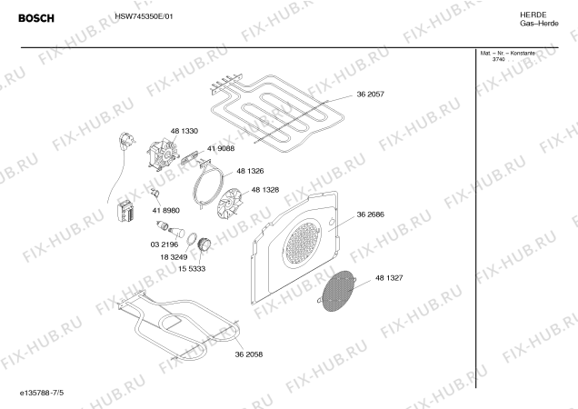 Схема №1 HSW745050N с изображением Хомут для плиты (духовки) Bosch 00493883