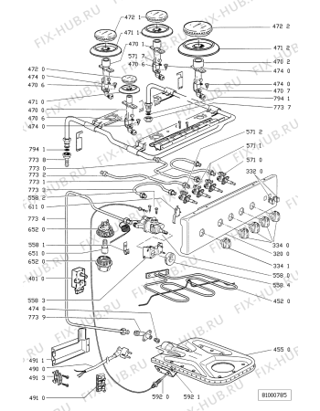 Взрыв-схема плиты (духовки) RADIOLA CGA 520 - Схема узла