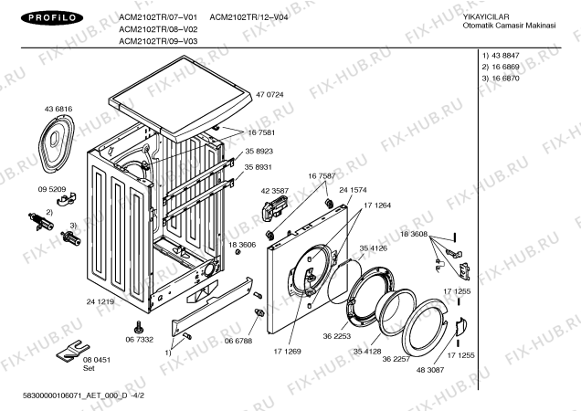 Схема №1 ACM2102TR Profilo ACM2102 с изображением Панель управления для стиральной машины Bosch 00440893