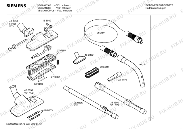 Взрыв-схема пылесоса Siemens VS92A17 POWER EDITION 1700W - Схема узла 03