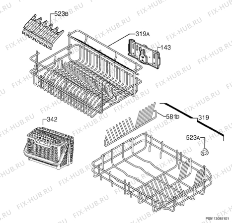 Взрыв-схема посудомоечной машины Rex Electrolux RSF45055SR - Схема узла Basket 160