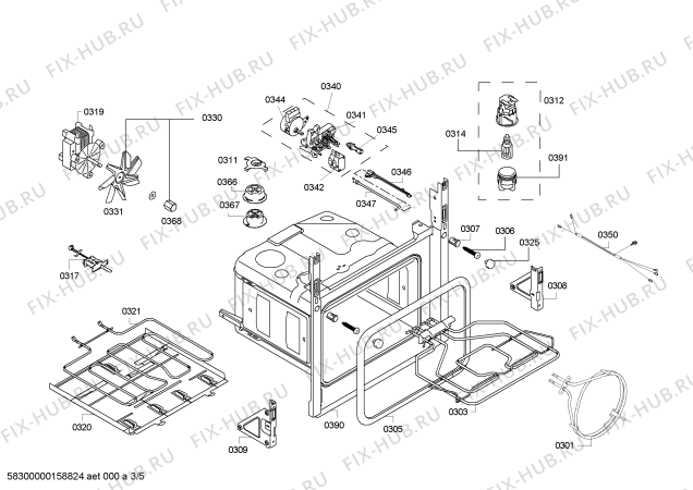 Взрыв-схема плиты (духовки) Bosch HBA64B155F H.BO.PY.L3D.IN.GYFAM.B1/.X.E3_COT/ - Схема узла 03