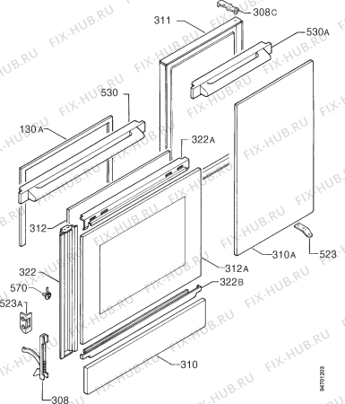 Взрыв-схема плиты (духовки) Zanussi Z95GT - Схема узла Door 003