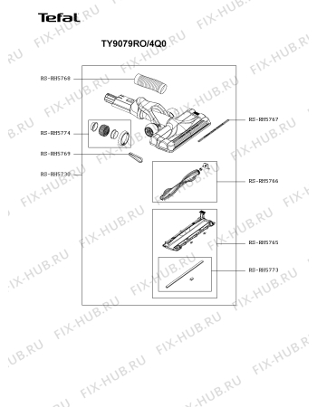 Взрыв-схема пылесоса Tefal TY9079RO/4Q0 - Схема узла 2P005706.2P3