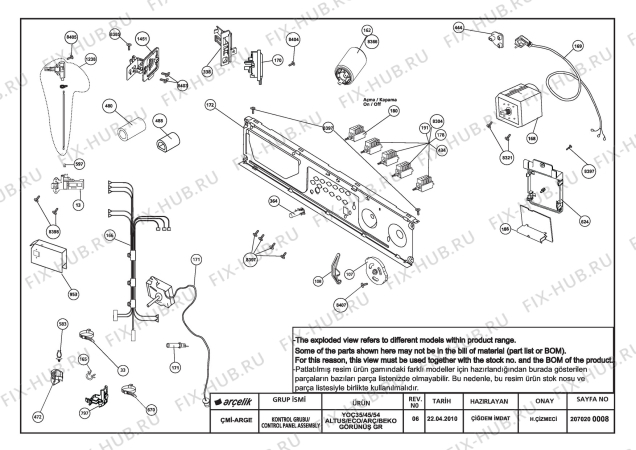 Взрыв-схема стиральной машины Beko BEKO WMN 6356 SD (7105081300) - CONTROL PANEL ASSEMBLY REV-06
