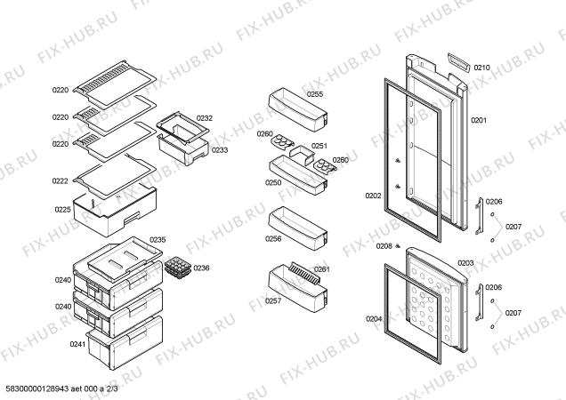 Схема №2 3KEL6652 с изображением Дверь морозильной камеры для холодильника Bosch 00680317