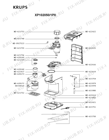 Схема №1 XP102051/1P0 с изображением Нагревательный элемент для электрокофемашины Krups MS-622416