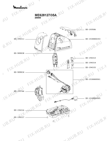 Схема №1 ME628127/35A с изображением Элемент корпуса для электрошинковки Moulinex SS-1530000243