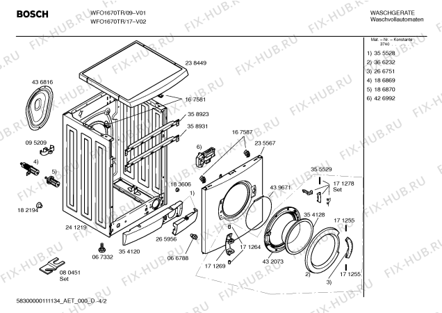 Схема №1 WFO1670TR с изображением Инструкция по эксплуатации для стиралки Bosch 00691648