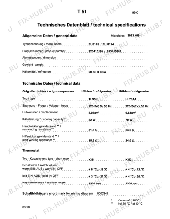 Взрыв-схема холодильника Unknown ZU 8124 - Схема узла Technical features