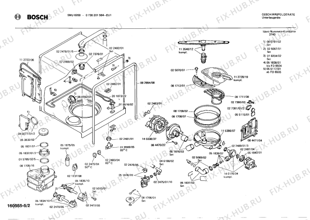 Взрыв-схема посудомоечной машины Bosch 0730201564 SMU6200 - Схема узла 02